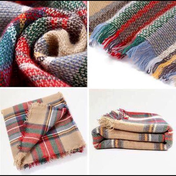 "Sophie" Cashmere Plaid Triangle Blanket Scarf - Picture 4 of 7